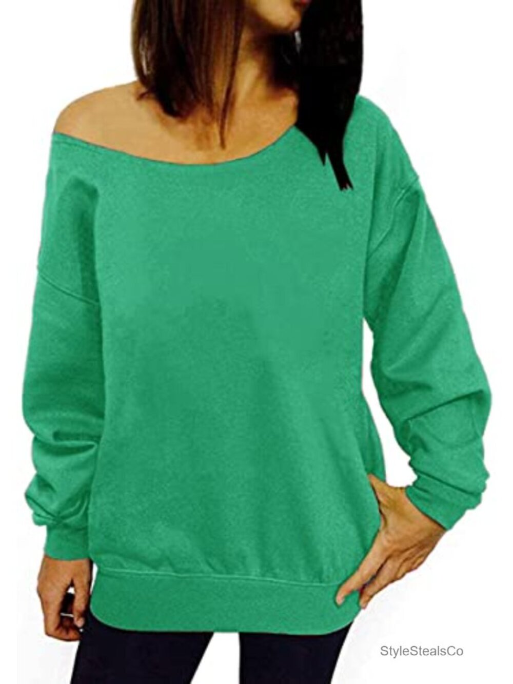 Women's Off Shoulder Sweatshirt Cotton Blend Slouchy Pullover Top